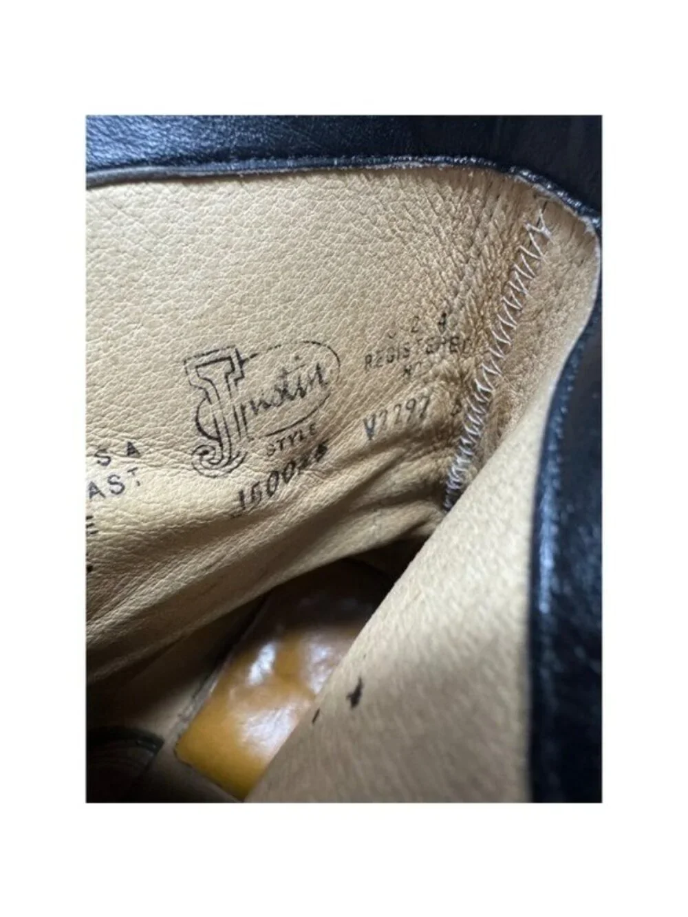 Justin Vintage Black Pebble Comb Leather Lace Up Packer Boots Mens 8.5 E USA - Picture 10 of 13